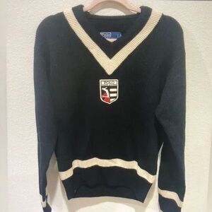 Polo by Ralph Lauren Men's V-Neck Sweater in Black and Cream